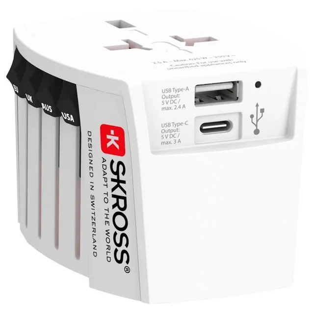 SKROSS adapter podróżny MUV USB (AC), USB-A i USB-C, biały