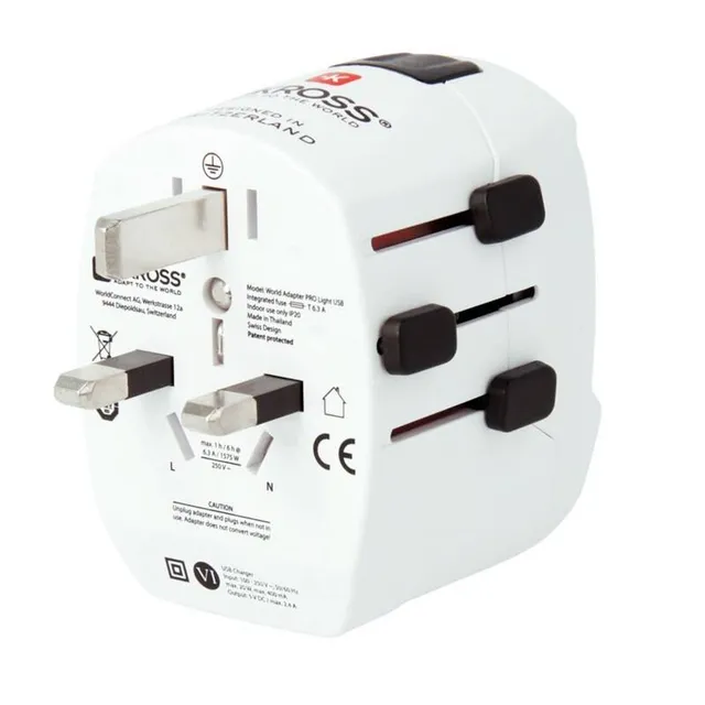 SKROSS adaptateur de voyage PRO Light USB AC45PD – World, avec terre, USB-A et USB-C 45 W, blanc