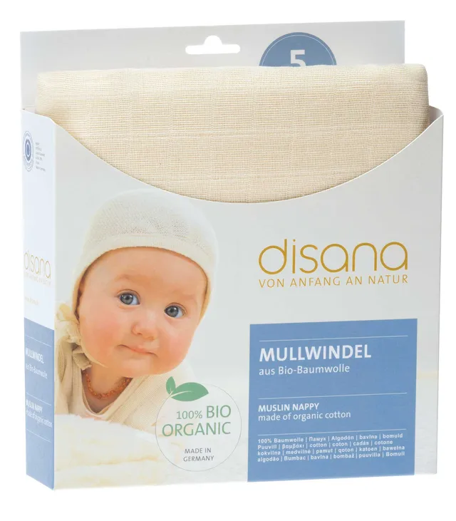 DISANA Čtvercová mušelínová plena biobavlna natural, 5 ks