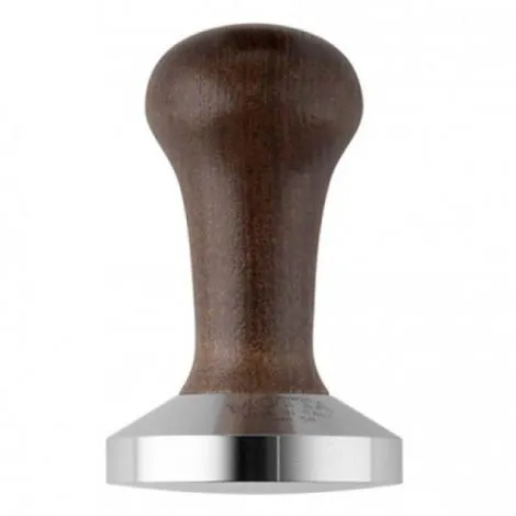 Motta tamper 58 mm, platte rvs-voet, houten handvat