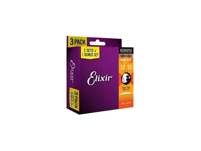 Elixir 16545 Nanoweb Phosphor Bronze Light 3-Pack